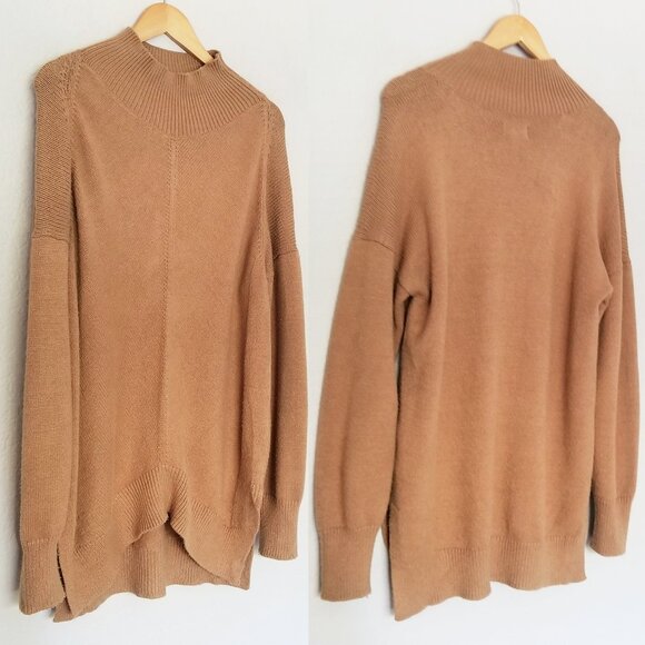Maeve Anthropologie Crystal Longline Tunic Sweater S Camel Brown Mock Neck $118 - Picture 14 of 15